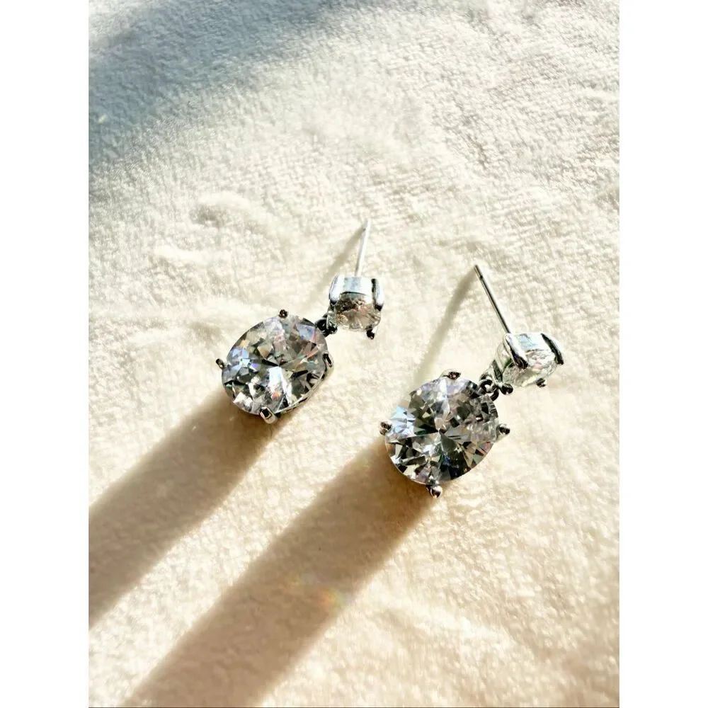 Nadri Oval Cubic Zirconia Drop Earrings Silver CZ Bridal Wedding